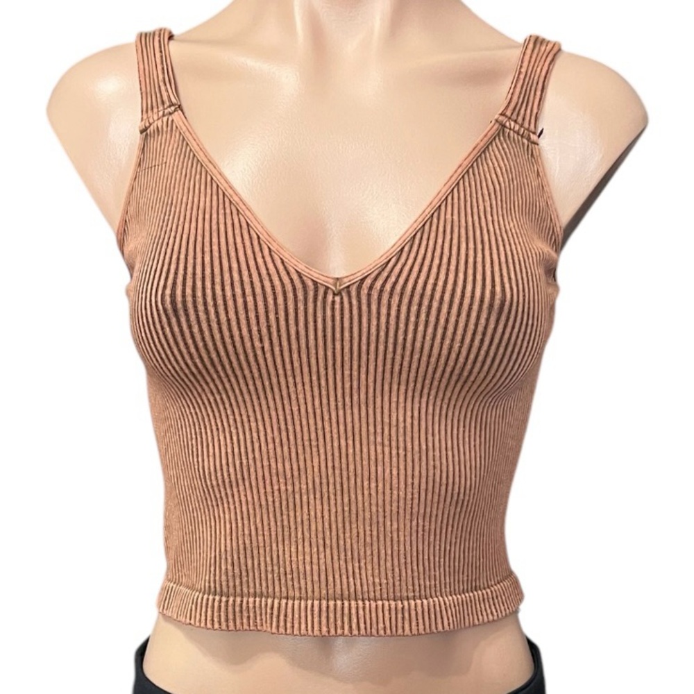 Free People Intimately Washed Seamless Crop Top M/L Washed Brown NWOT